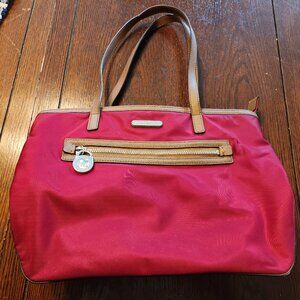 Michael Kors Kempton Red Nylon with Leather Accents Tote Bag